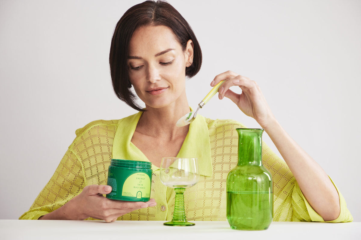 INTU WELLNESS model taking super powder