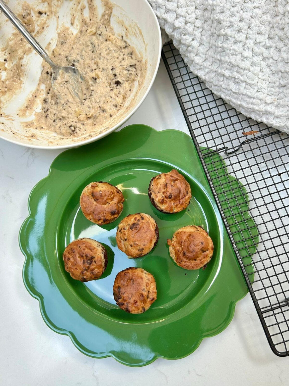 mini banana muffins on green plate
